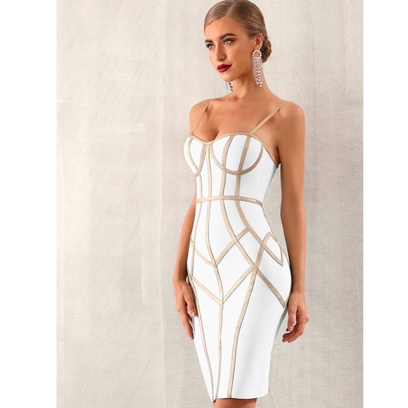 🎥 Bandage Contrast Trim Slim Dress in WHITE - Picture 4 of 16